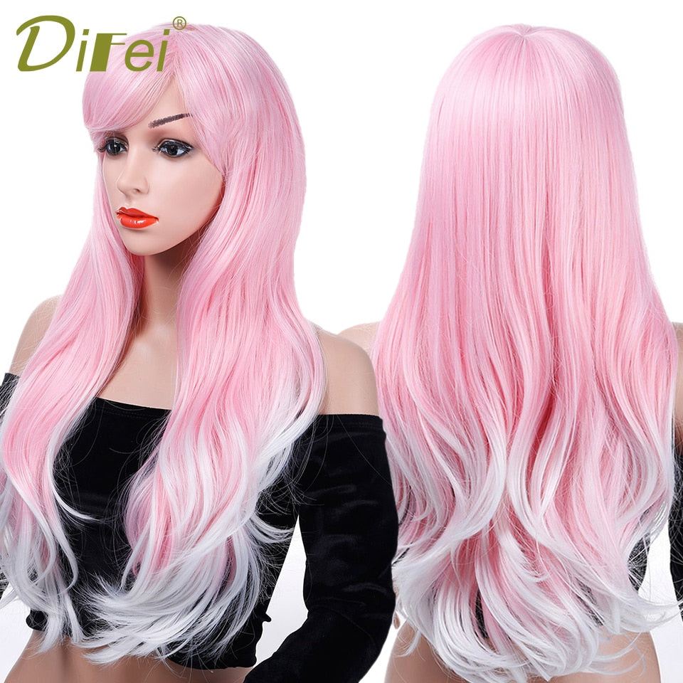 Long Wavy  Pink Hair Wig